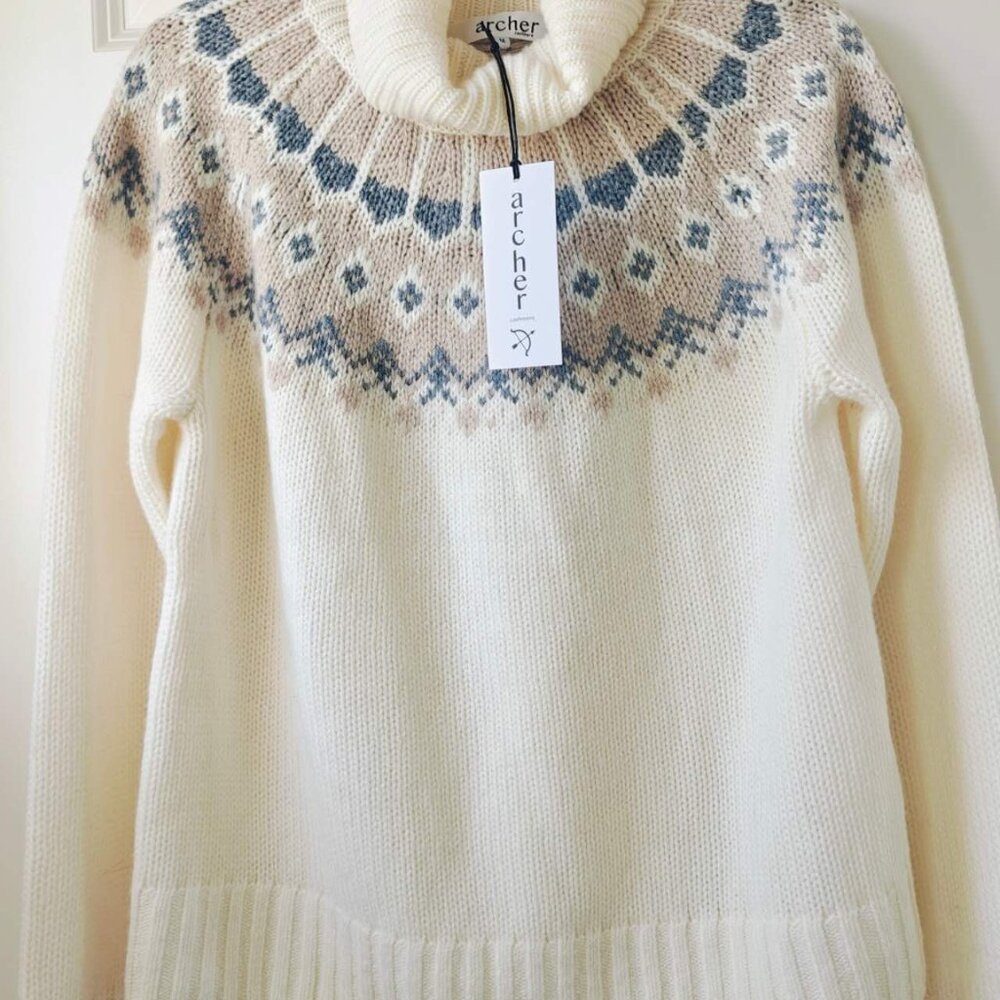 NWT Archer Cashmere Riley Intarsia Color-block Turtleneck Sweater classic - Picture 2 of 5